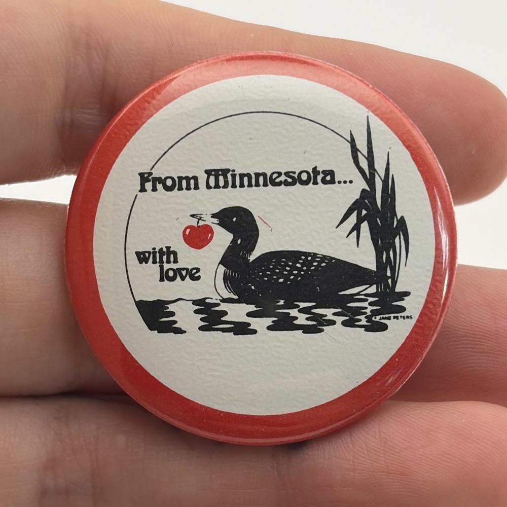 Vintage From Minnesota With Love‎ Duck Apple Pond Button Pin